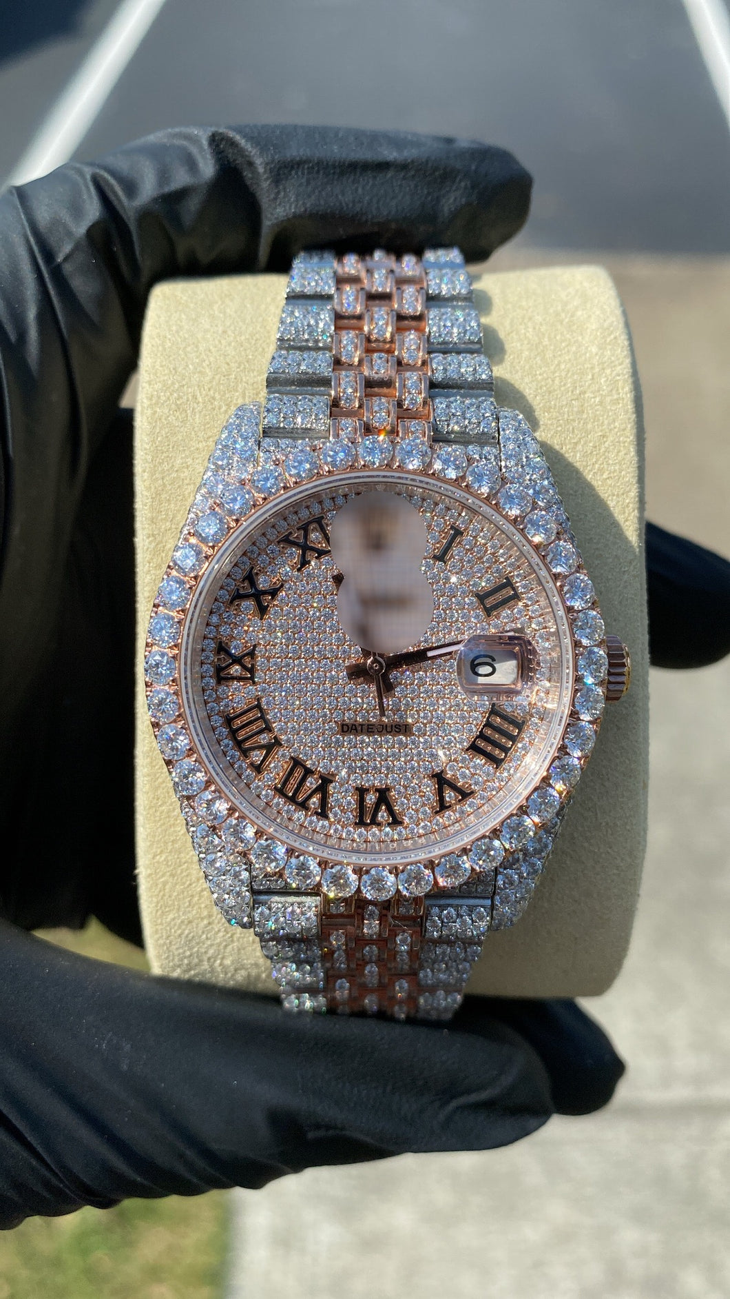 Fully Iced Custom Moissanite Watch (Two Tone/Roman Numerals)