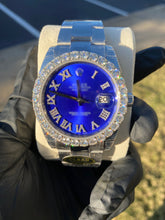 Load image into Gallery viewer, Custom Moissanite Watch (Blue Face/Roman Numerals)
