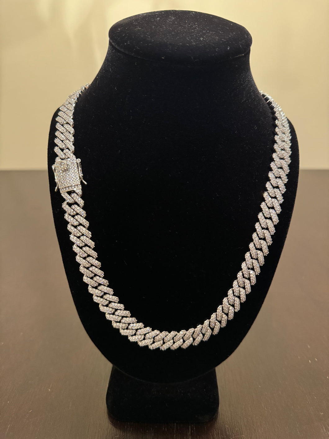 12mm Prong Set Miami Cuban Link Chain (White Gold)