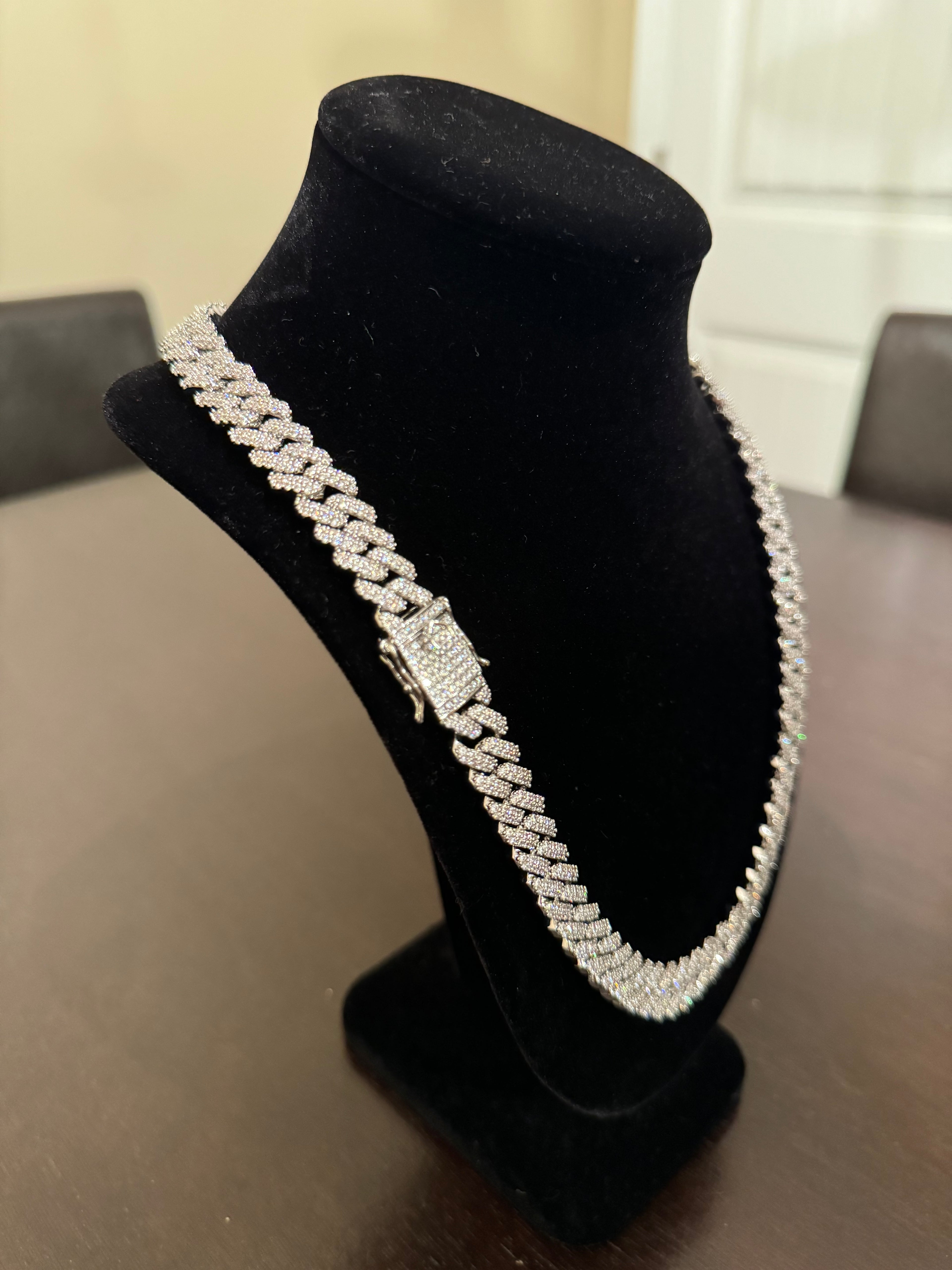 12mm Prong Set Miami Cuban Link Chain (White Gold)