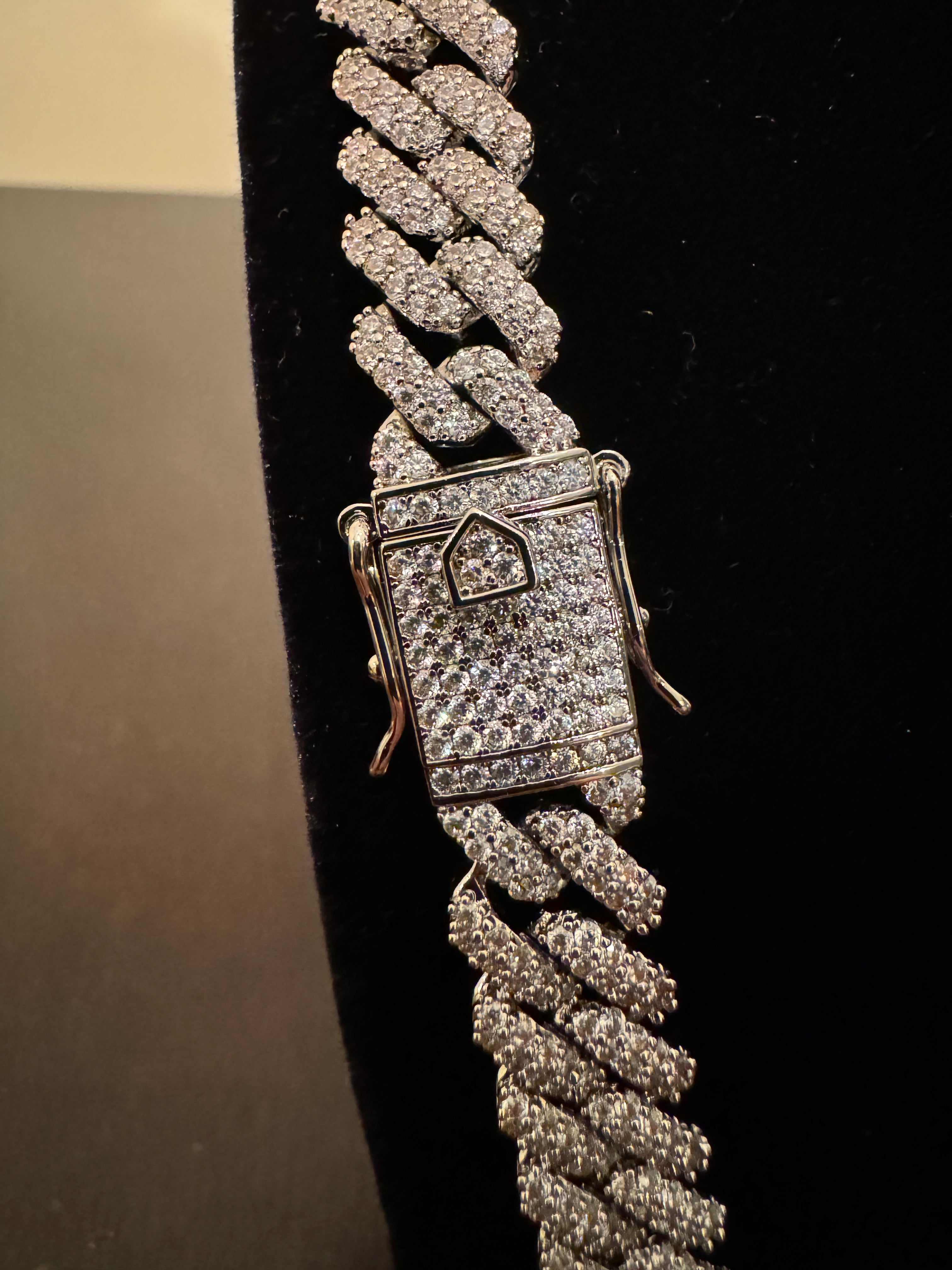 12mm Prong Set Miami Cuban Link Chain (White Gold)