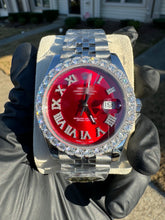 Load image into Gallery viewer, Custom Moissanite Watch (Red Face/Roman Numerals)
