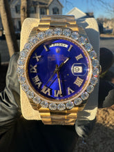 Load image into Gallery viewer, Custom Moissanite Watch (Blue Face Presidential/Roman Numerals)
