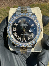 Load image into Gallery viewer, Custom Moissanite Watch (Two-Tone) Black Face/Roman Numerals
