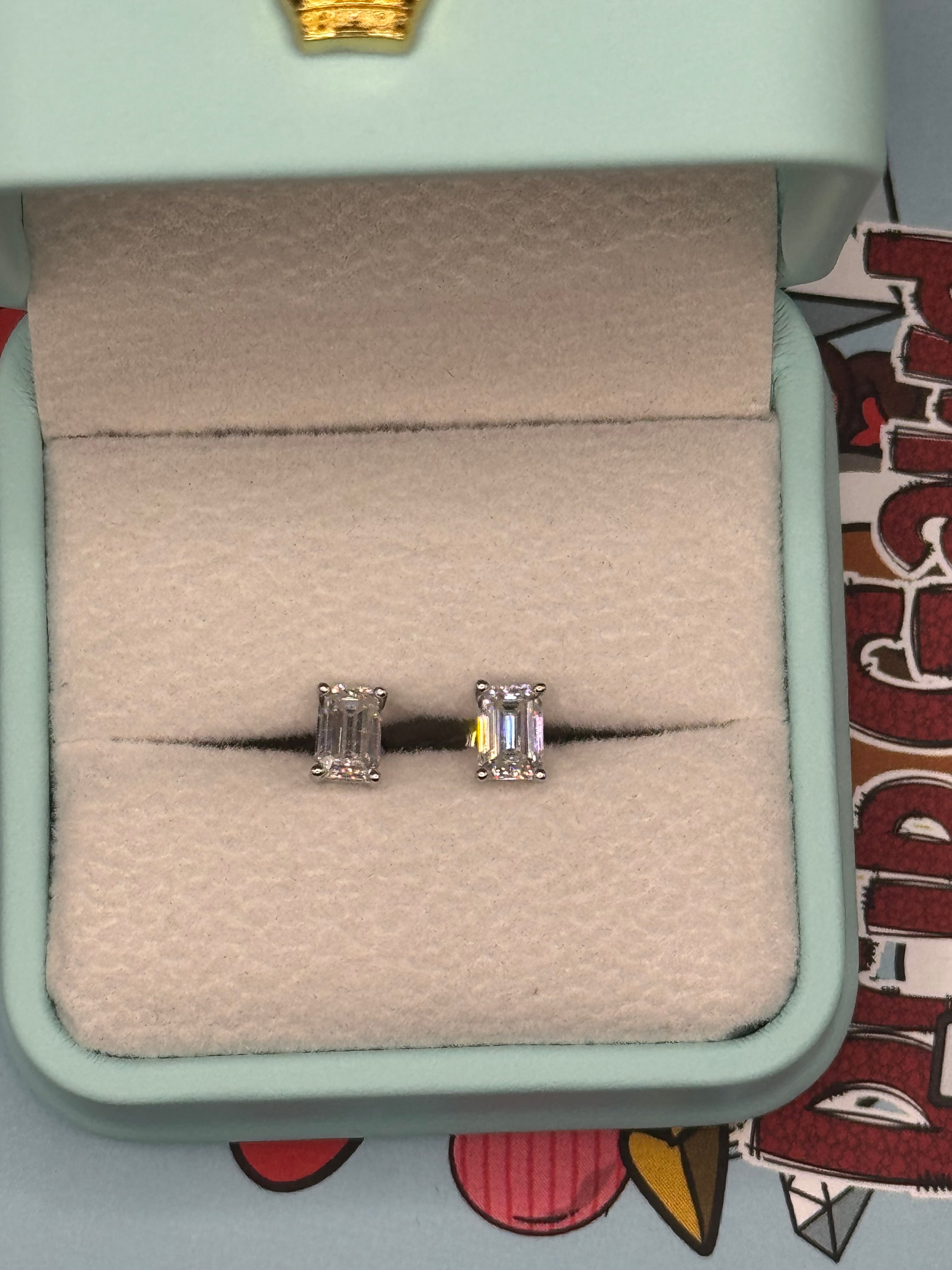 4x6mm Emerald Cut Moissanite Earrings