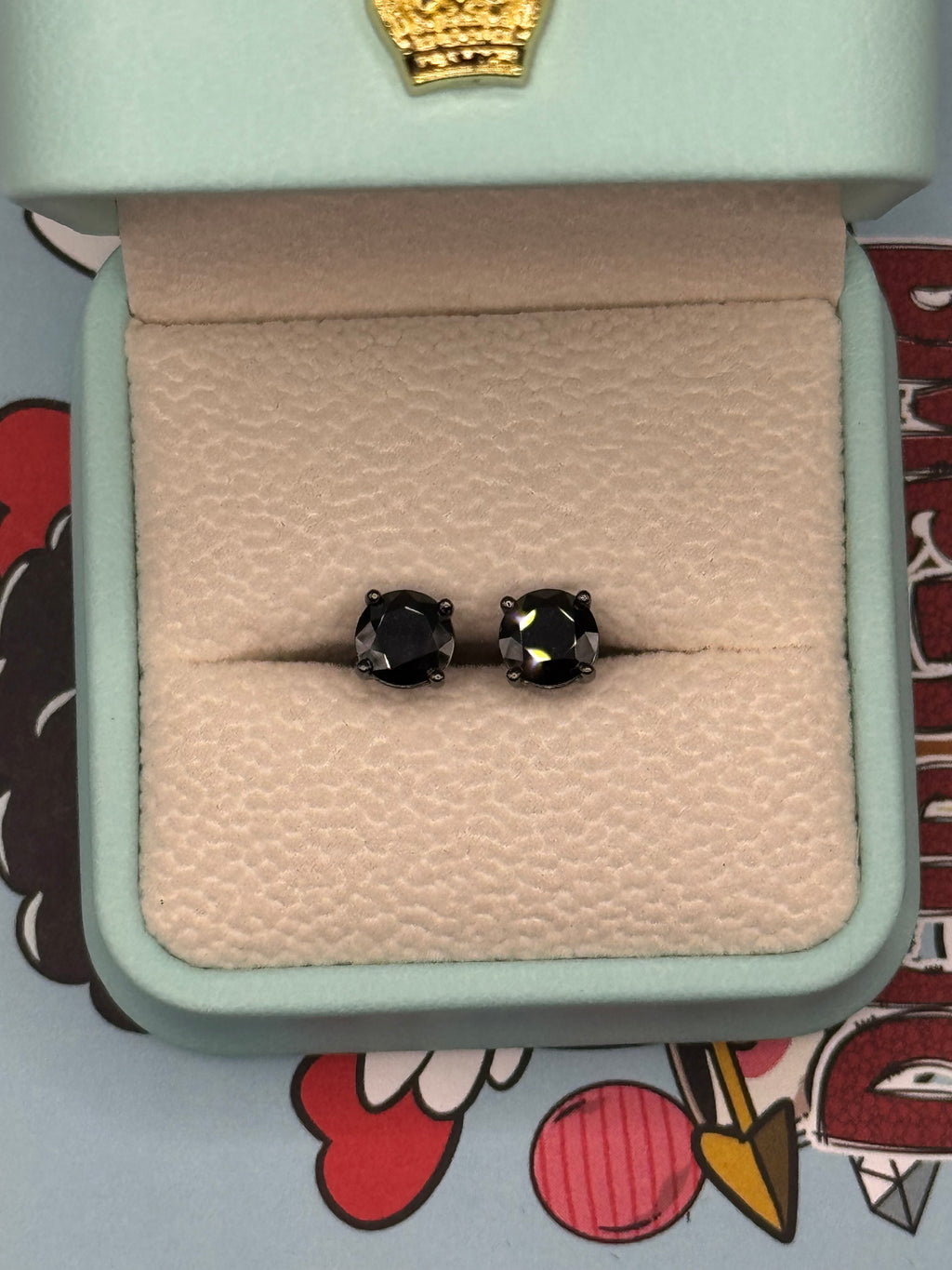 6.5mm Round Cut Moissanite Earrings (Black)