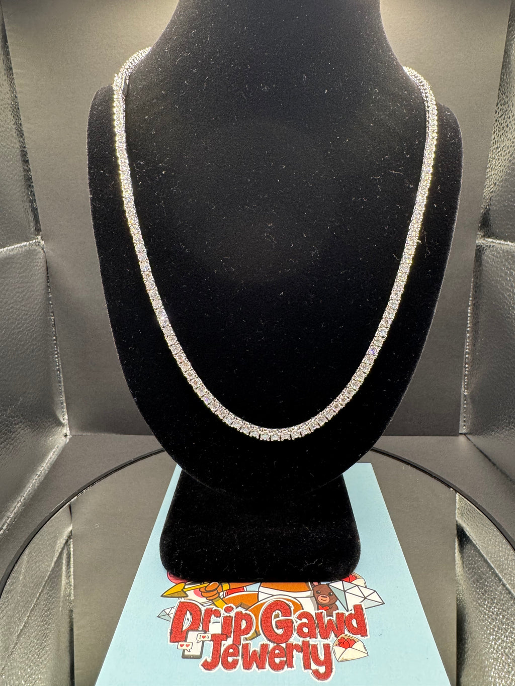 3mm Round Cut Tennis Necklace (925 Silver/White Gold)