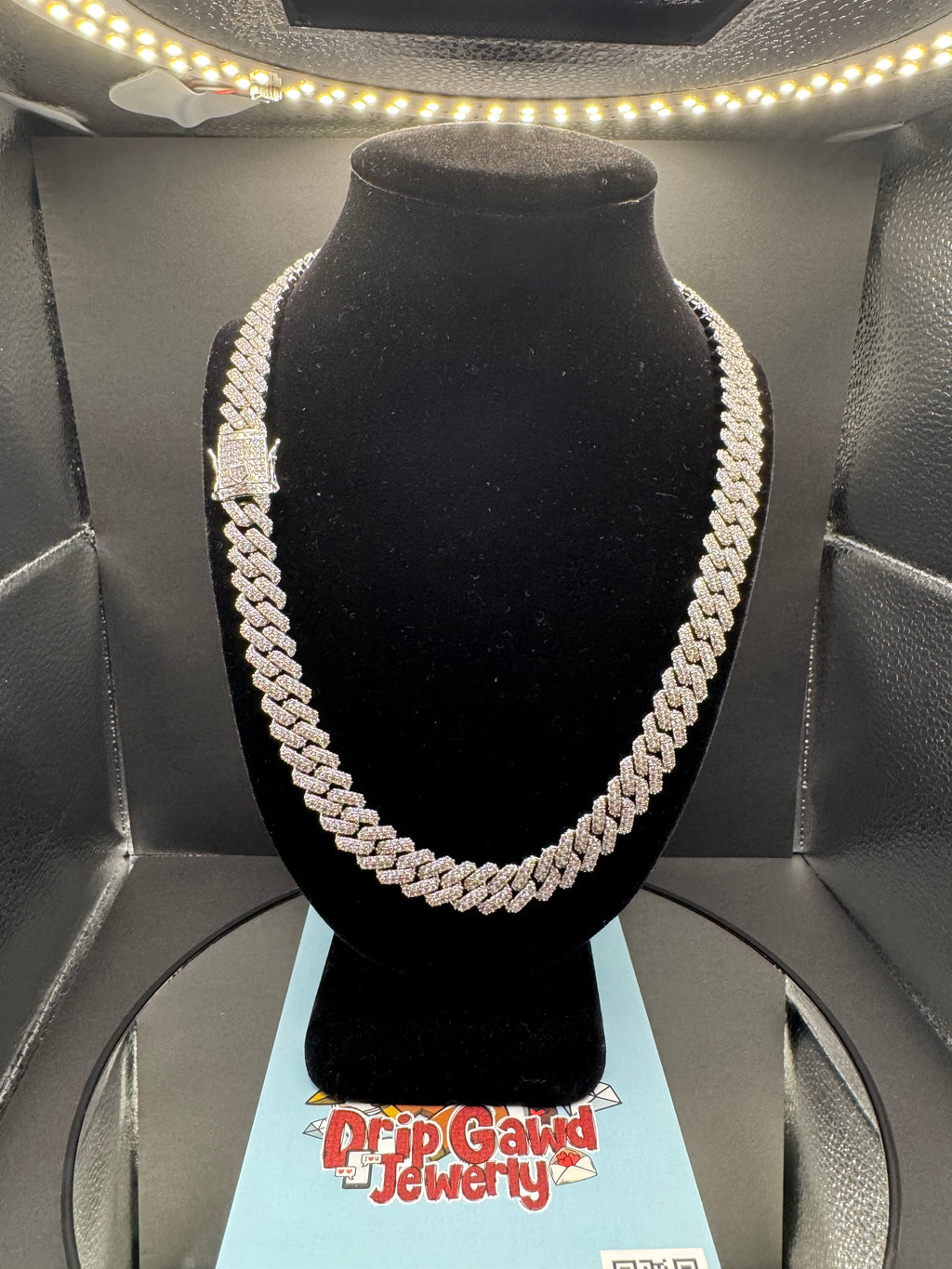 12mm Prong Set Miami Cuban Link Chain (White Gold)