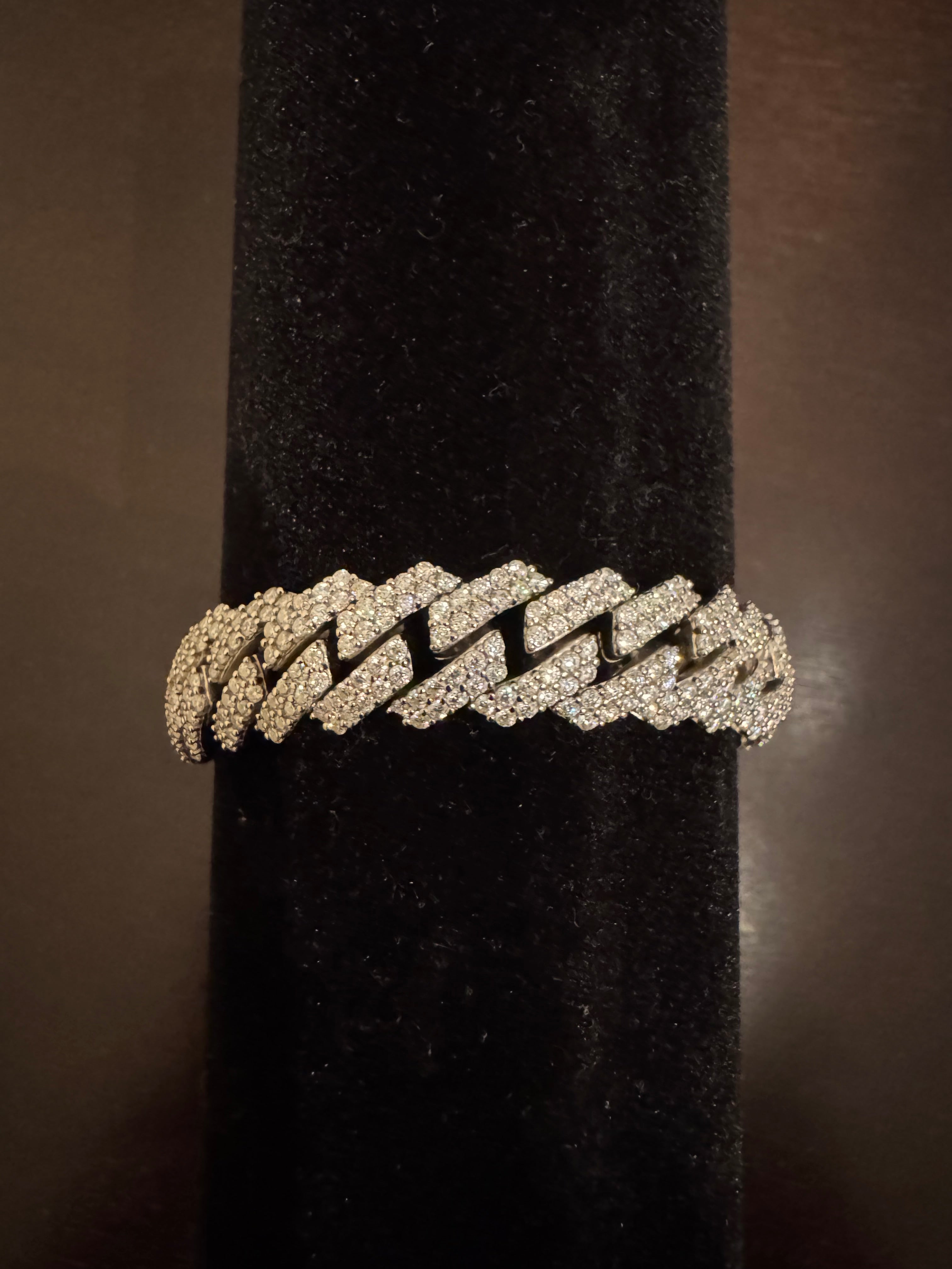 12mm Moissanite Prong Miami Cuban Link Bracelet (925 Silver/White Gold)