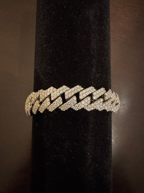 12mm Moissanite Prong Miami Cuban Link Bracelet (925 Silver/White Gold)