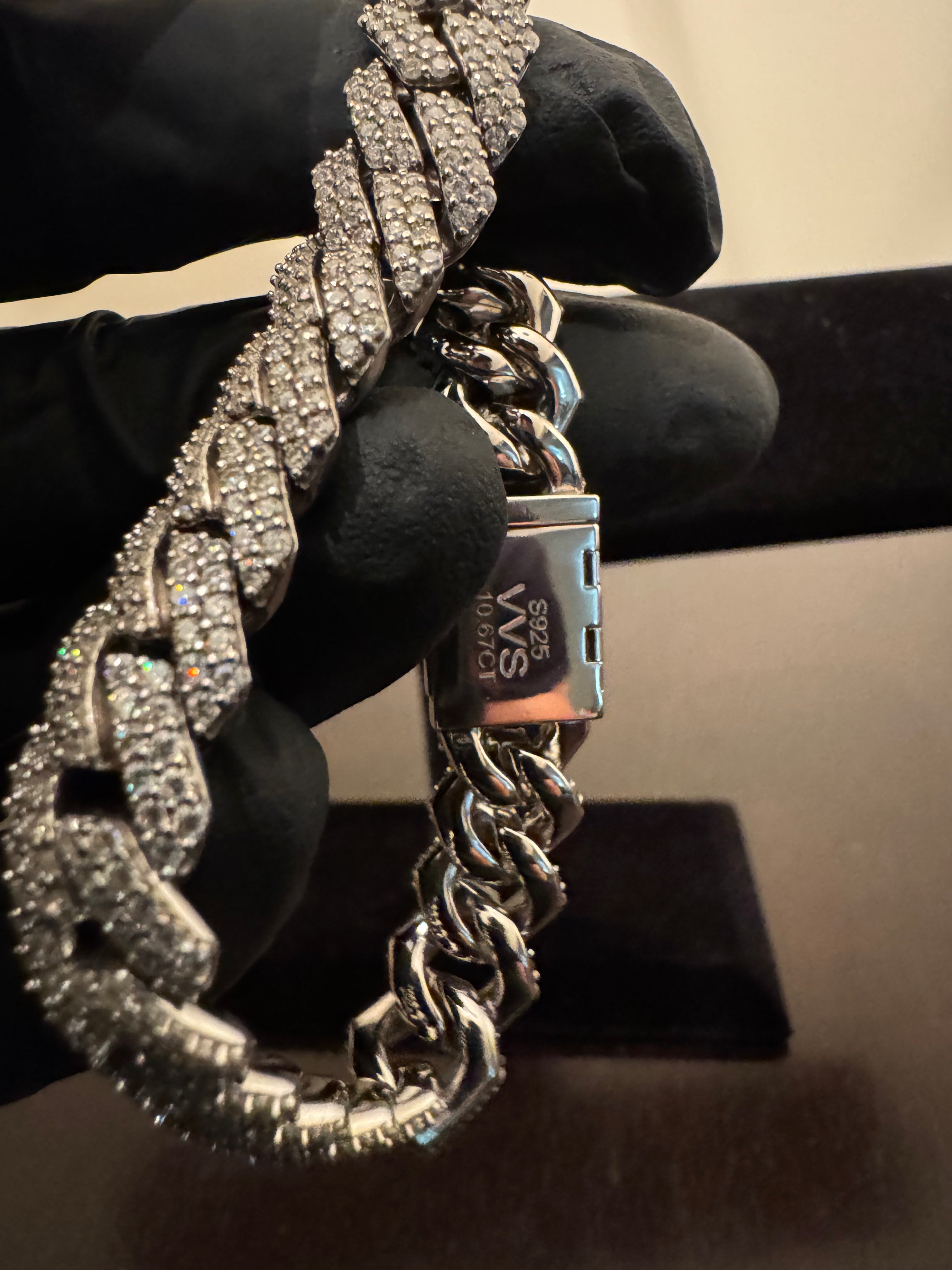 12mm Moissanite Prong Miami Cuban Link Bracelet (925 Silver/White Gold)