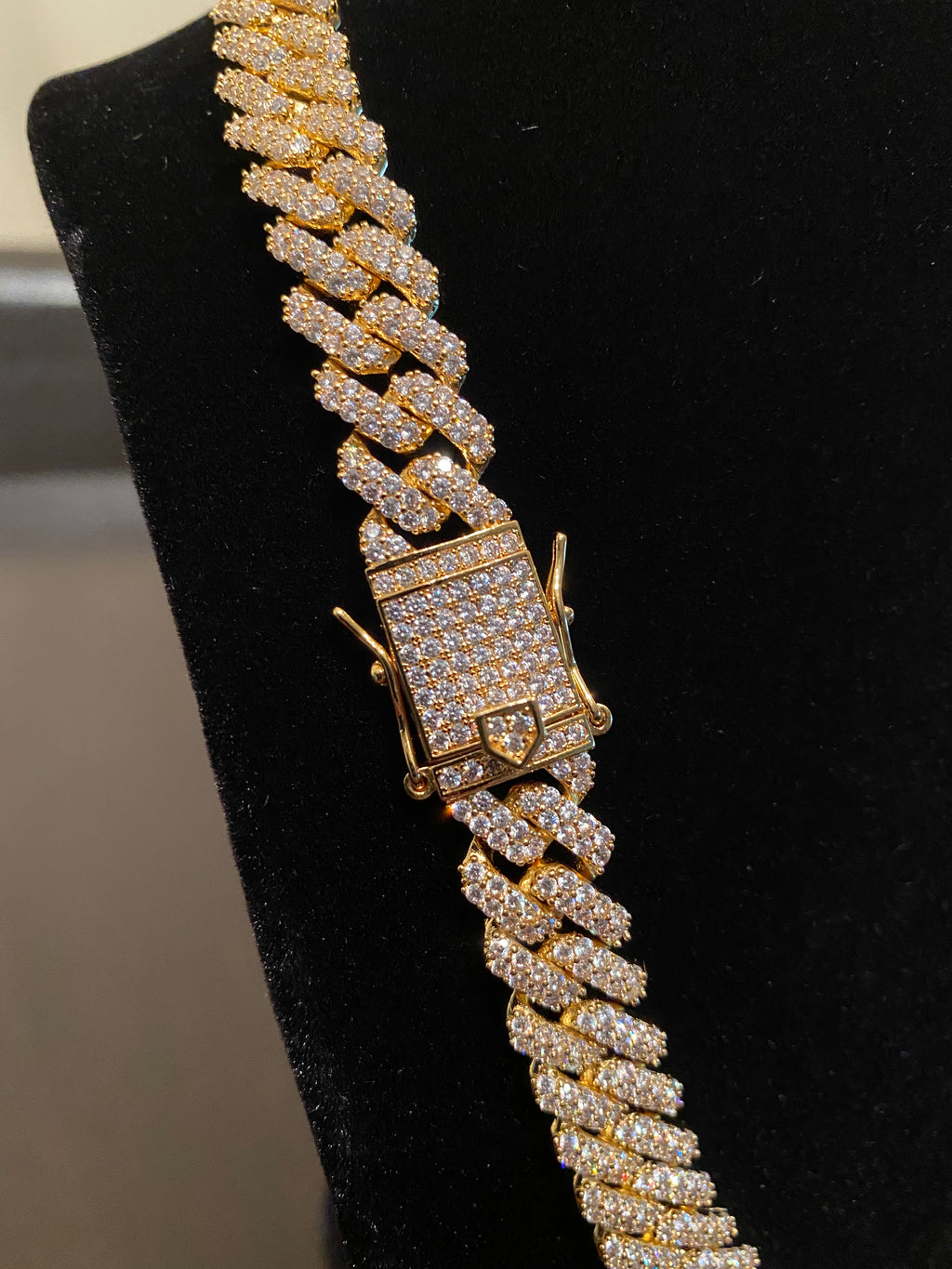 12mm Prong Set Miami Cuban Link Chain (Yellow Gold)