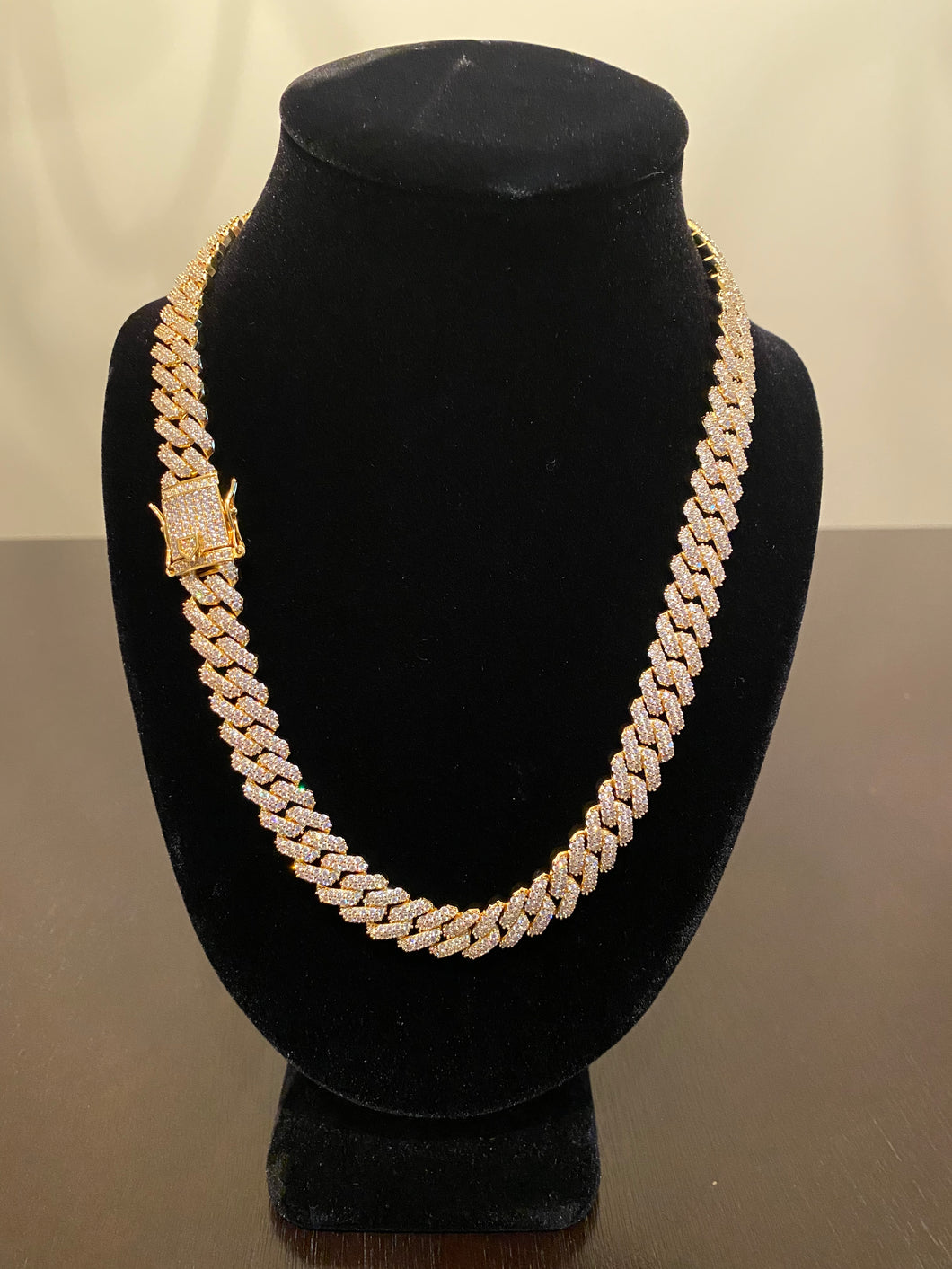 12mm Prong Set Miami Cuban Link Chain (Yellow Gold)