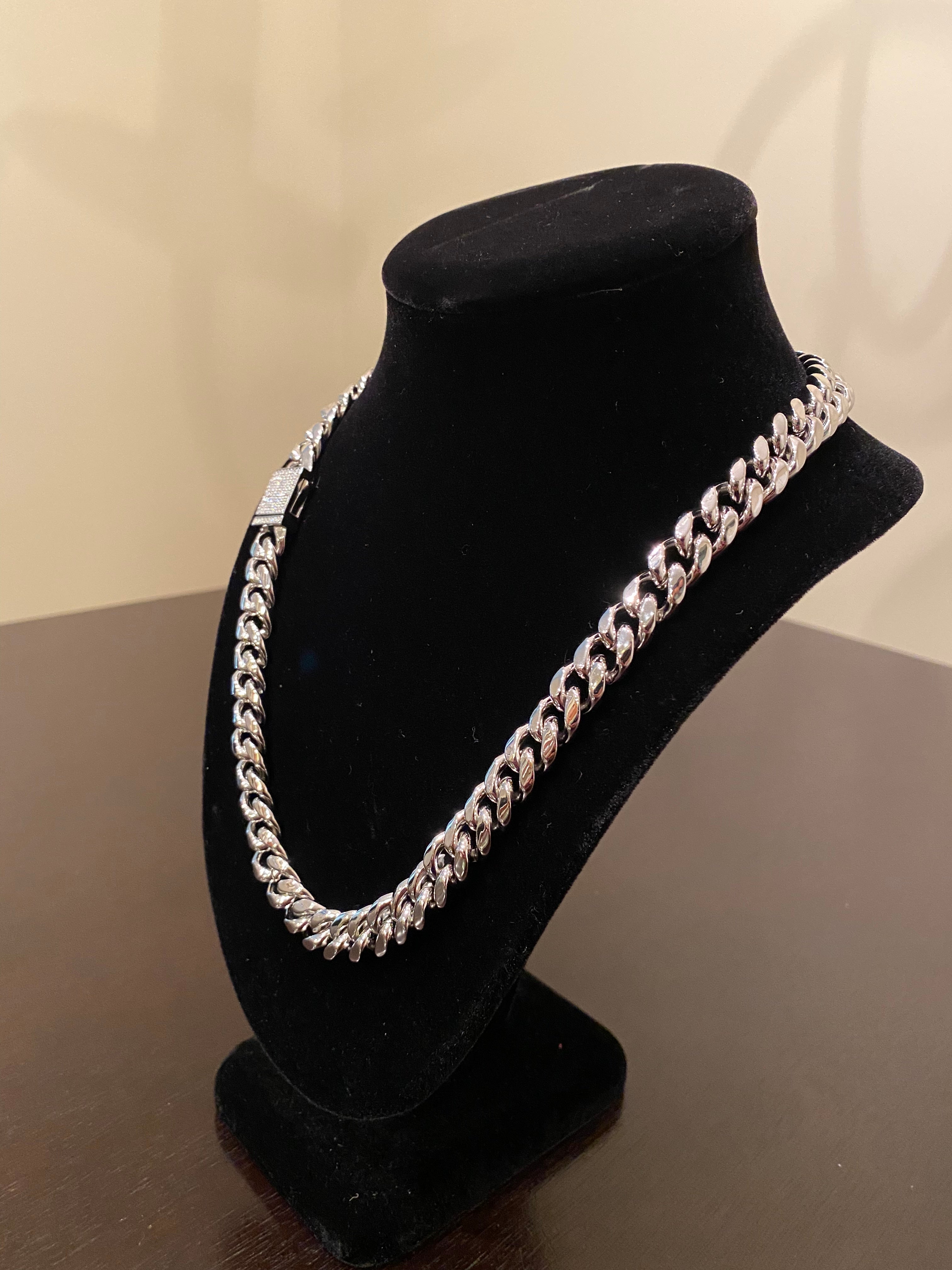 12mm Miami Cuban Link Chain (925 Silver/White Gold)