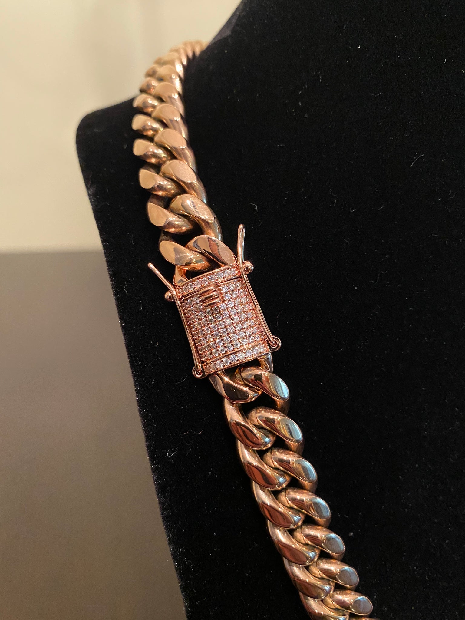 12mm Solid Miami Cuban Gold Diamond Lock Necklace