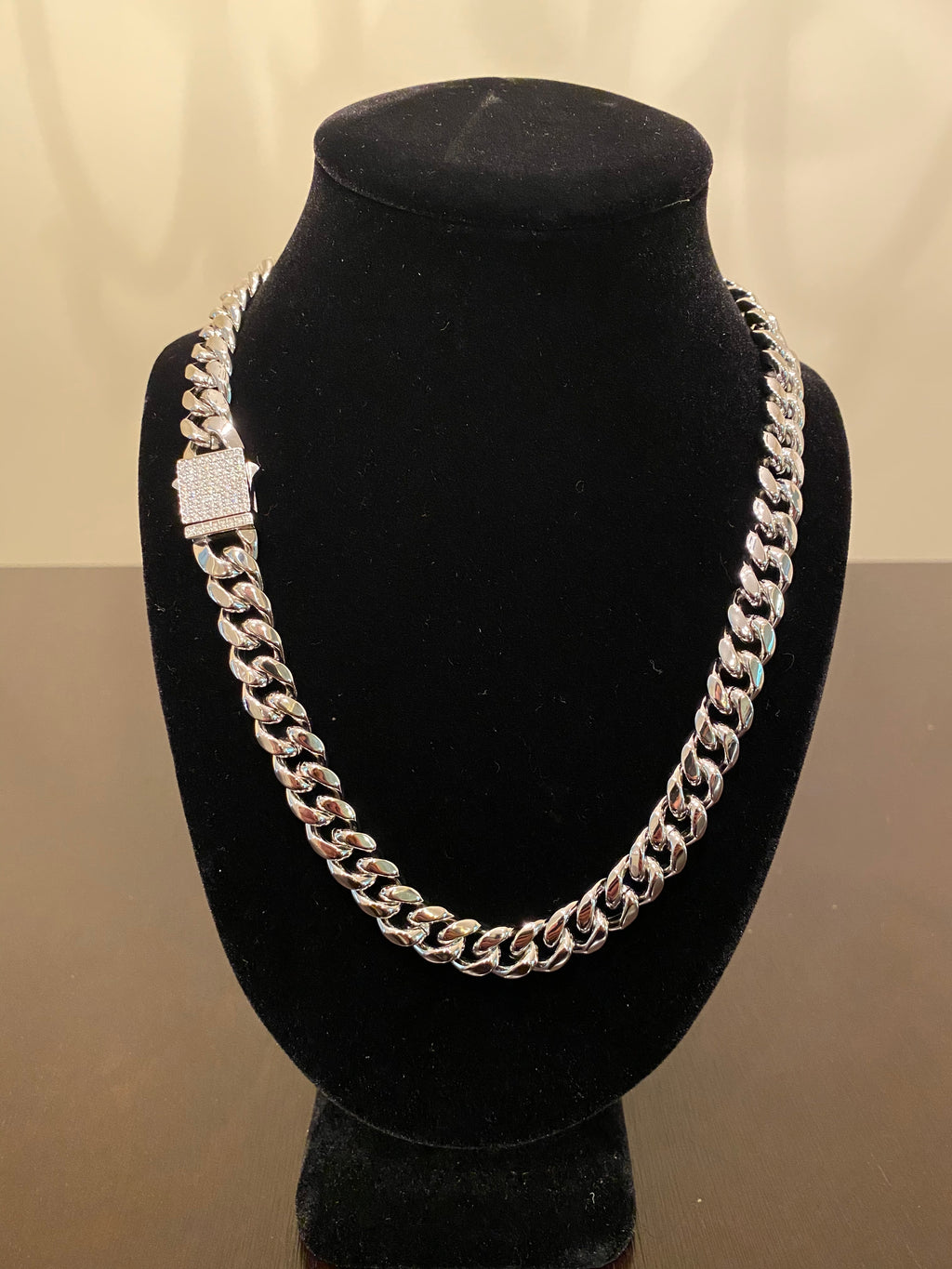 12mm Hybrid Miami Cuban Link Chain (925 Silver/White Gold)
