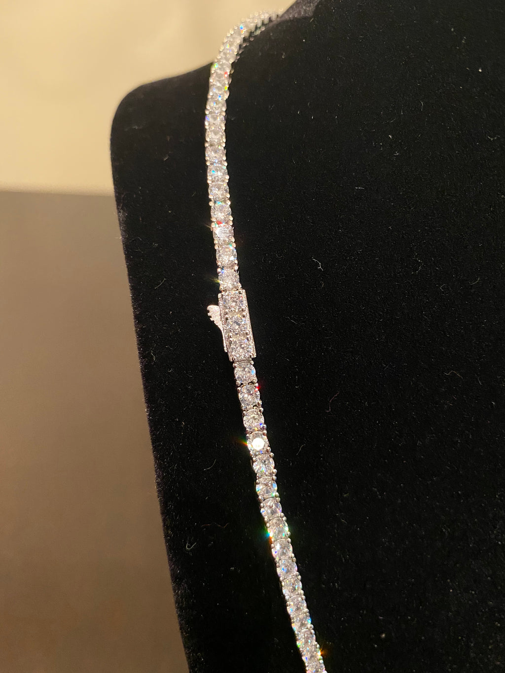 3mm Round Cut Tennis Necklace (925 Silver/White Gold)