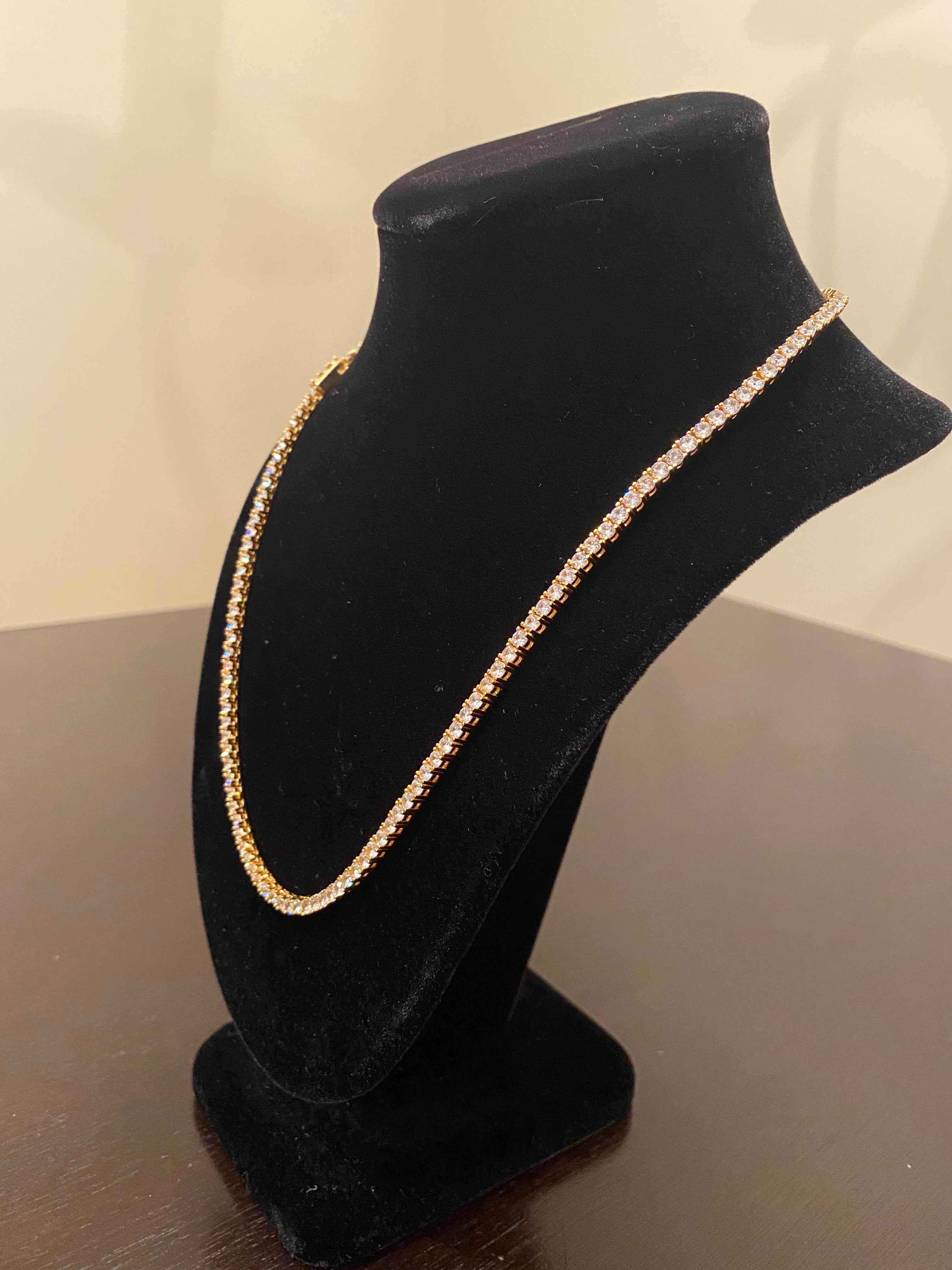 3mm Round Cut Tennis Necklace (925 Silver/Yellow Gold)