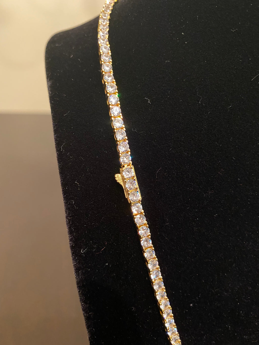 3mm Round Cut Tennis Necklace (925 Silver/Yellow Gold)