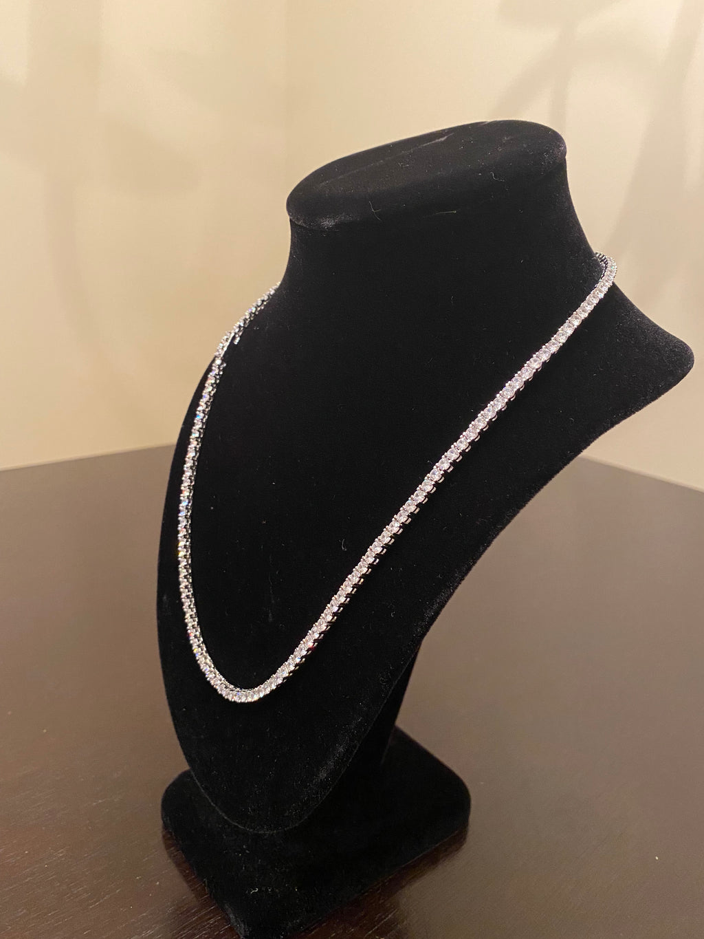 3mm Round Cut Tennis Necklace (925 Silver/White Gold)