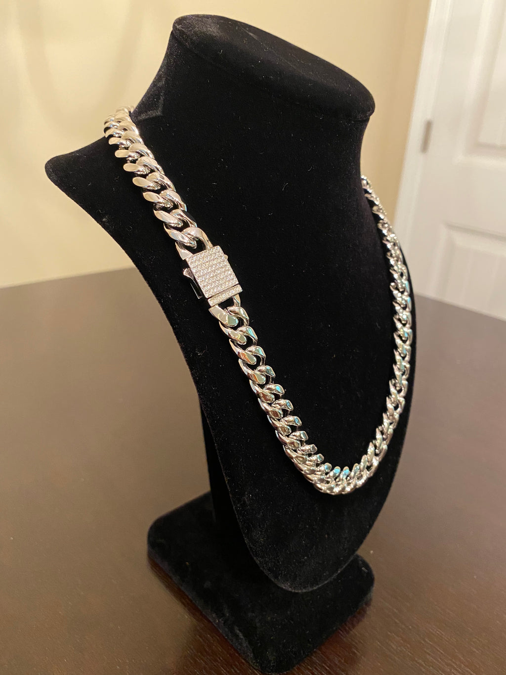 12mm Miami Cuban Link Chain (925 Silver/White Gold)