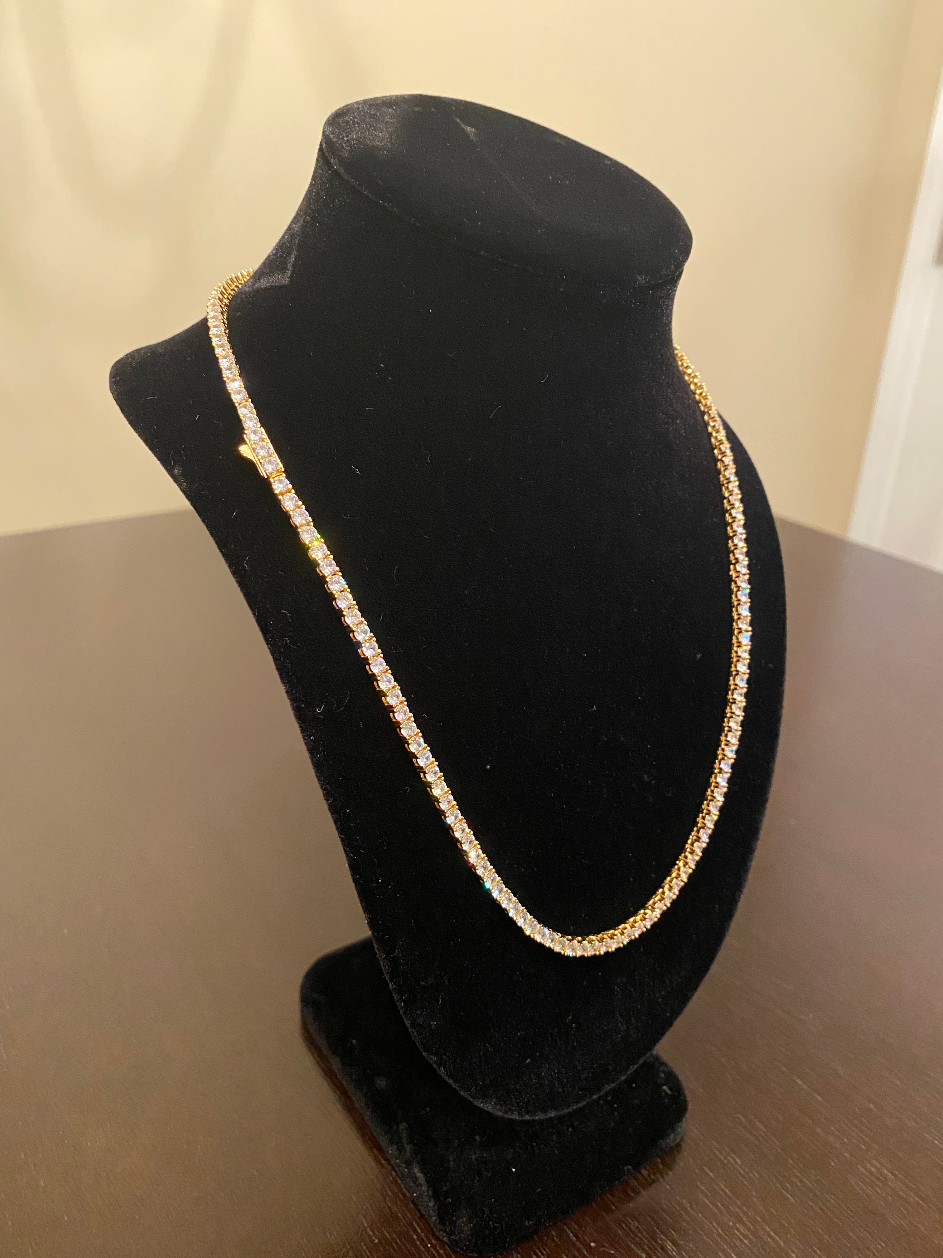 3mm Round Cut Tennis Necklace (925 Silver/Yellow Gold)