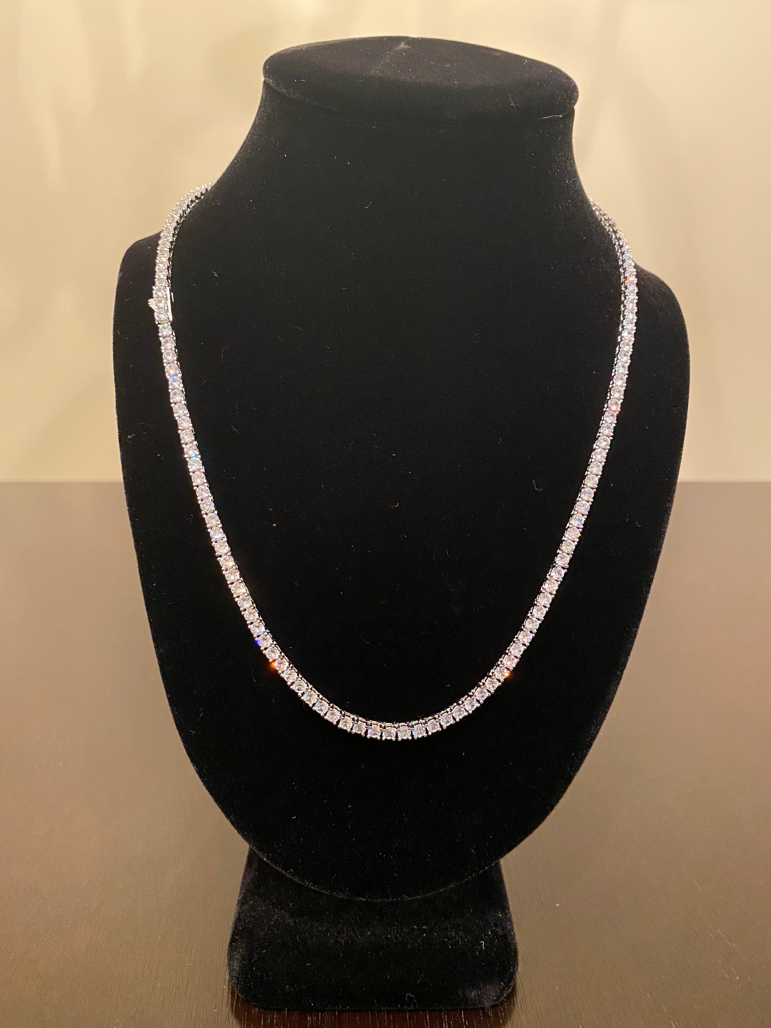 3mm Round Cut Tennis Necklace (925 Silver/White Gold)