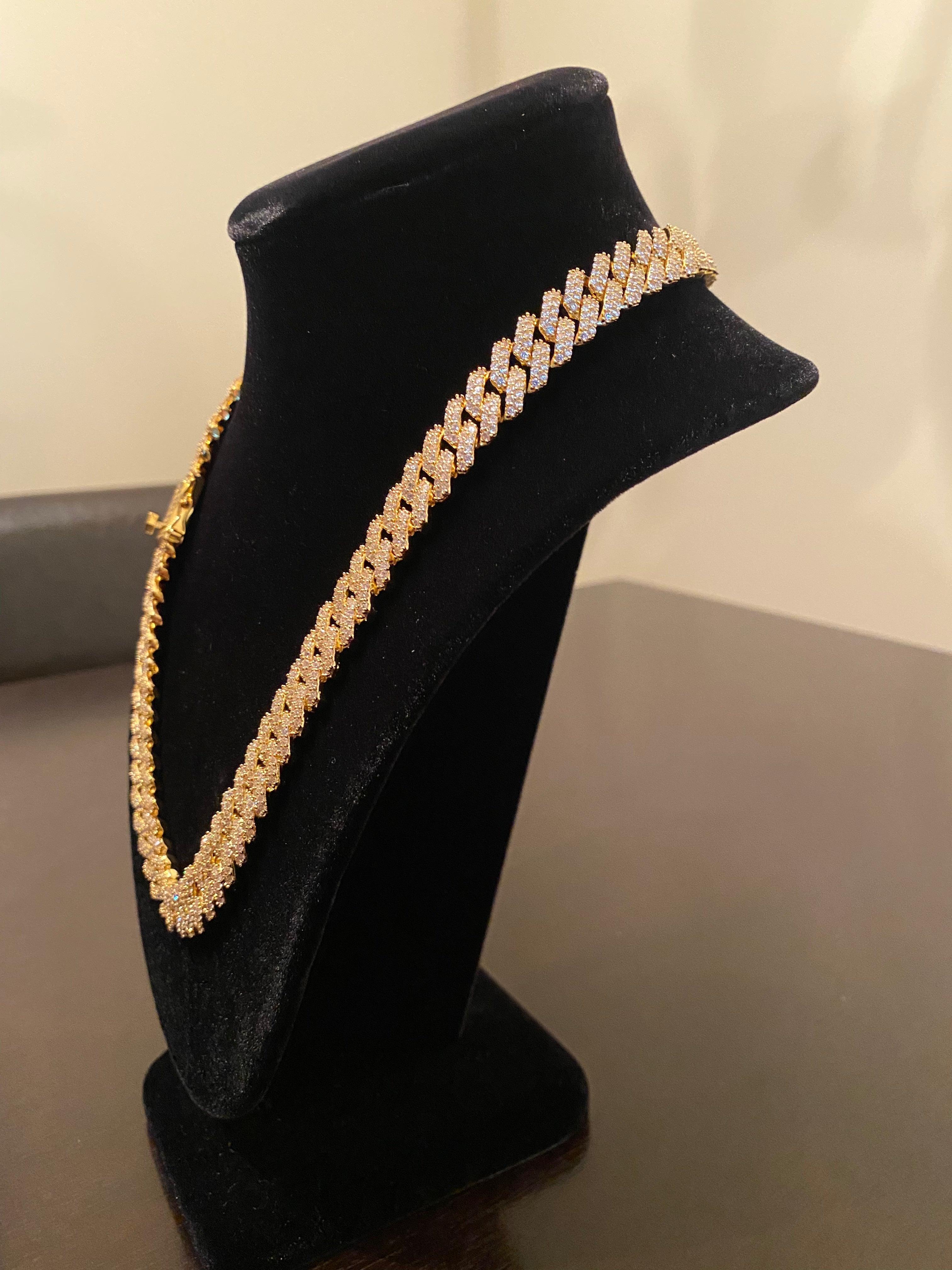 12mm Prong Set Miami Cuban Link Chain (Yellow Gold)