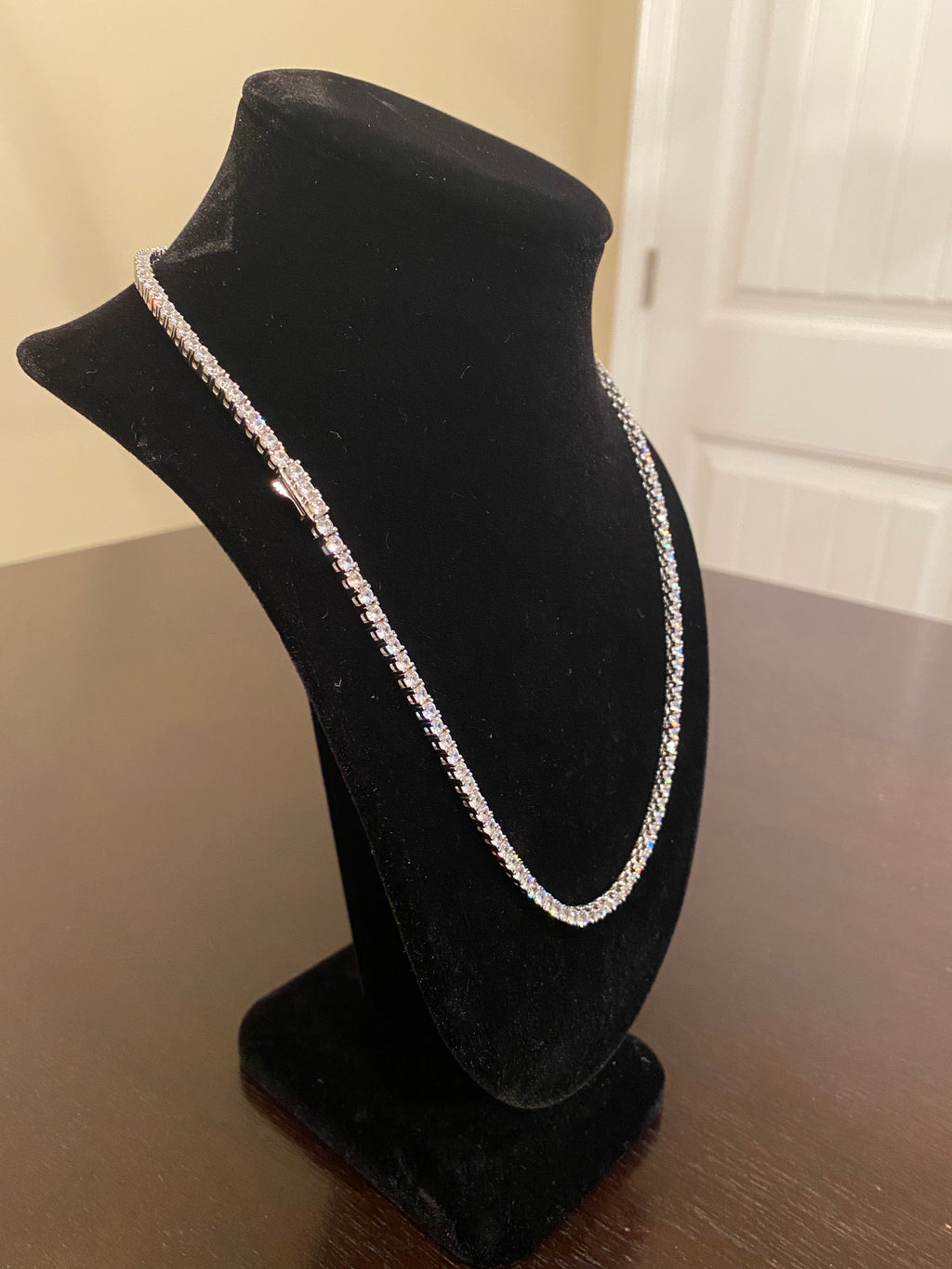 3mm Round Cut Tennis Necklace (925 Silver/White Gold)