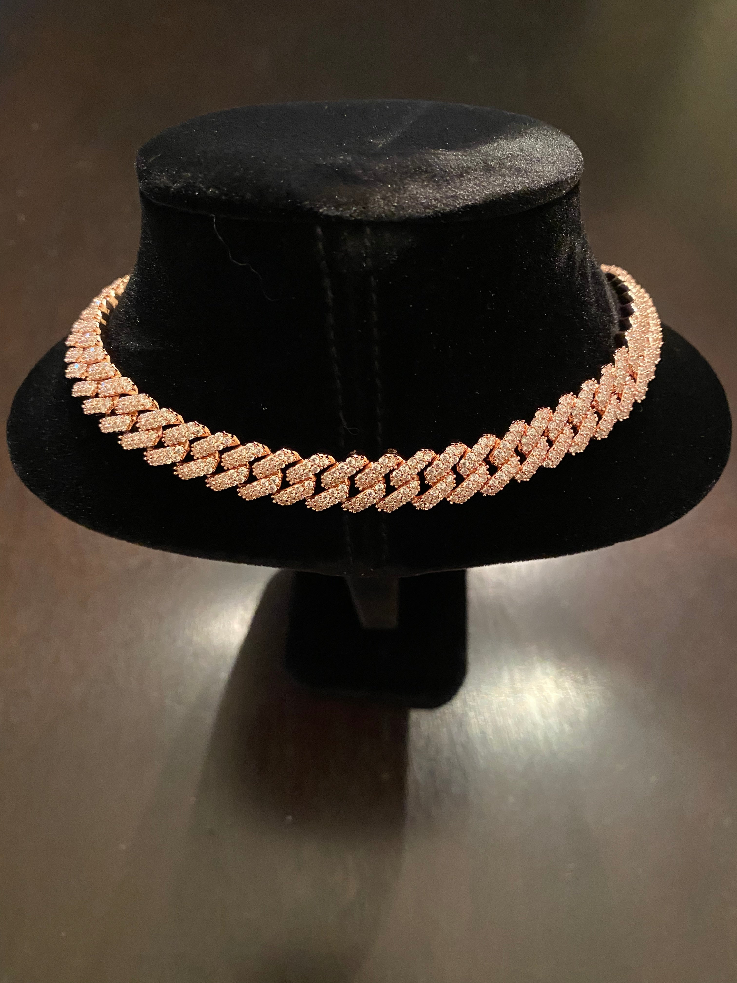 12mm Prong Set Miami Cuban Link Chain (Rose Gold)