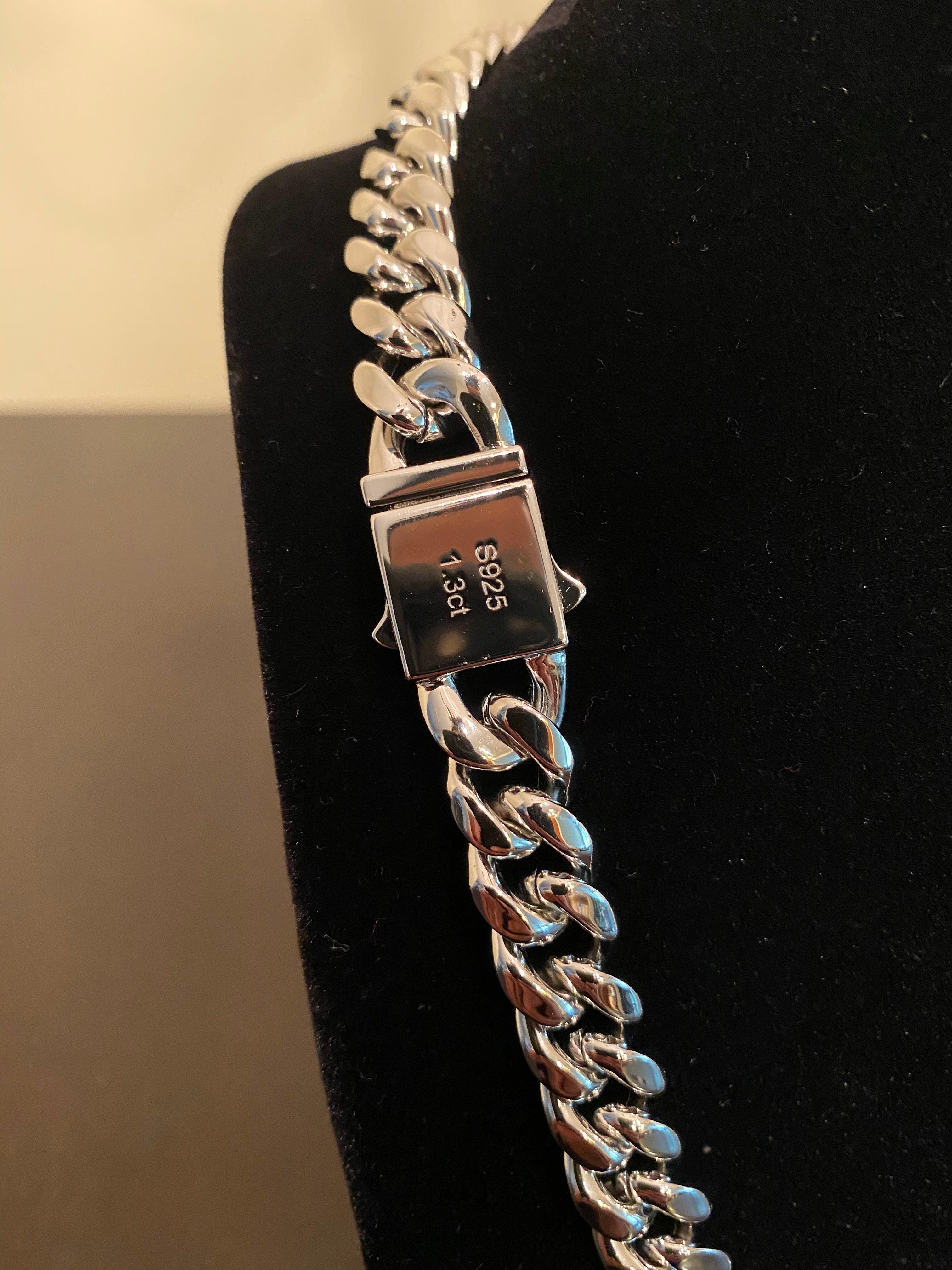 12mm Miami Cuban Link Chain (925 Silver/White Gold)