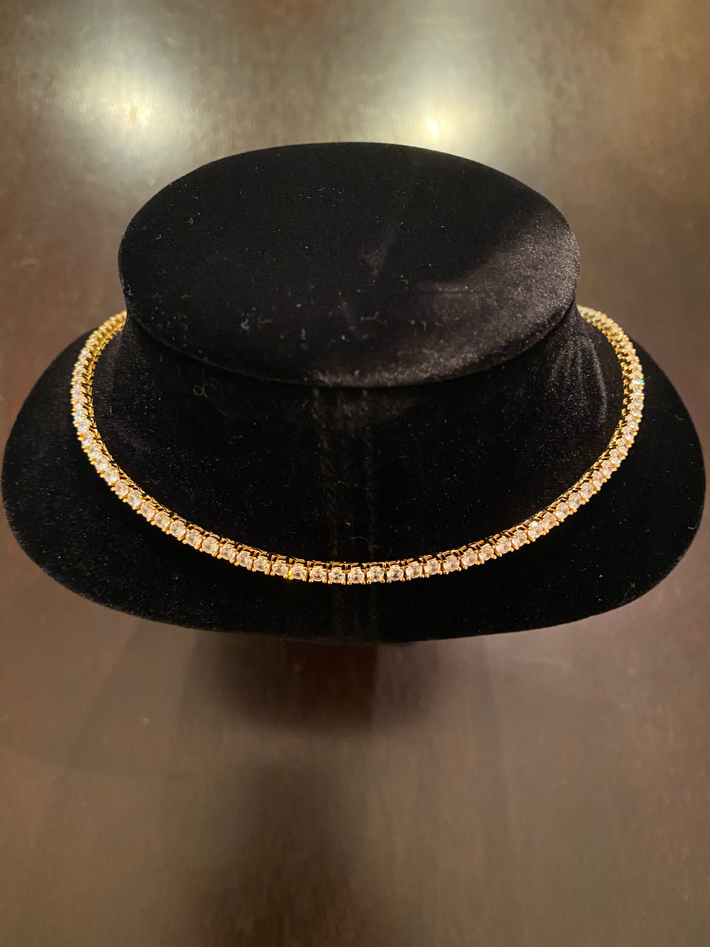 3mm Round Cut Tennis Necklace (925 Silver/Yellow Gold)