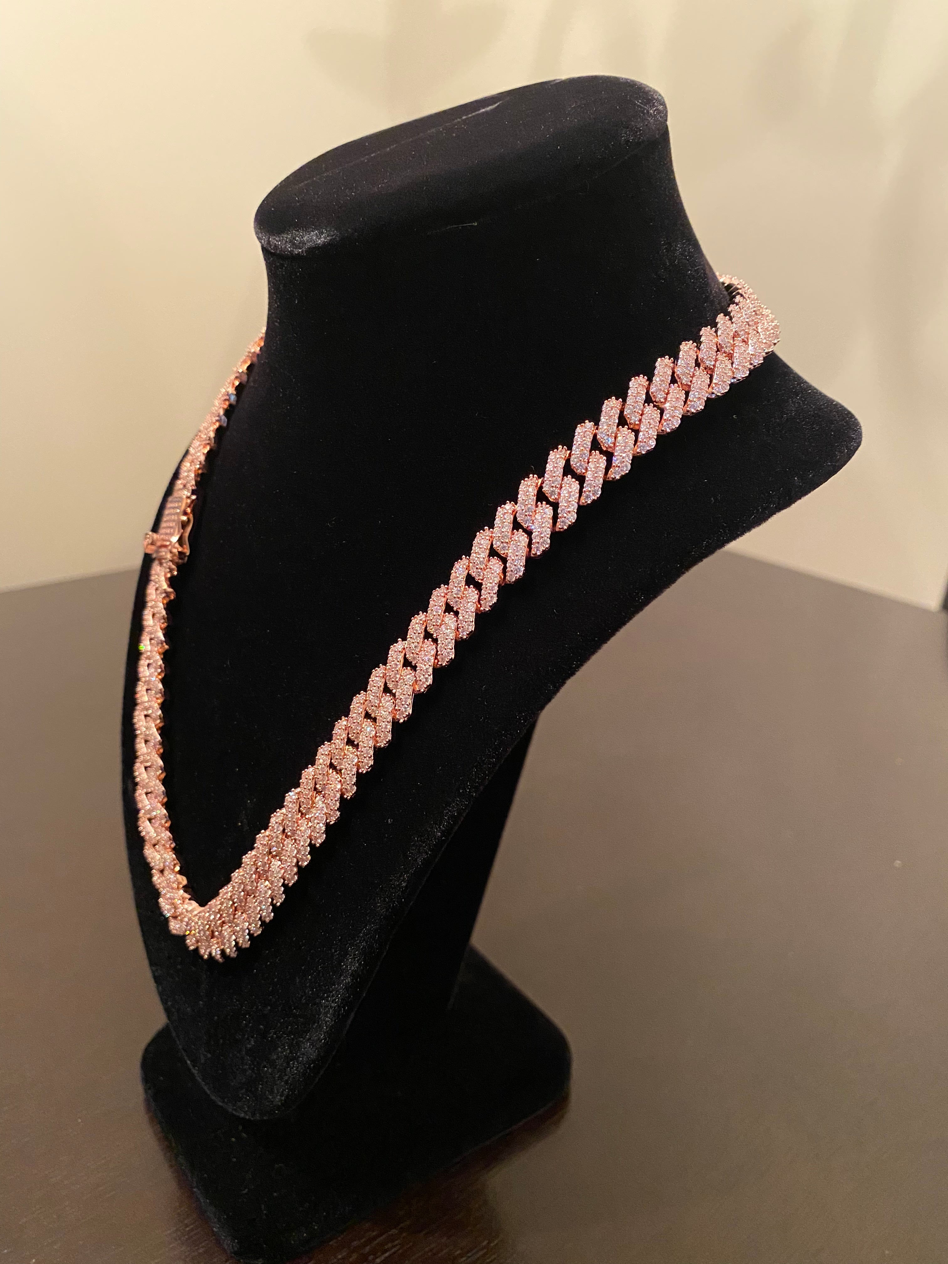 12mm Prong Set Miami Cuban Link Chain (Rose Gold)